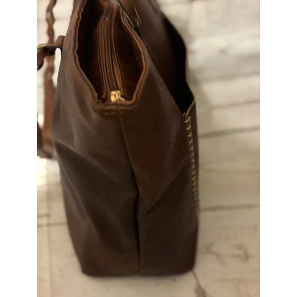WEIMEIBAIGE Brown Leather Large Classy Chic Tote Handbag
